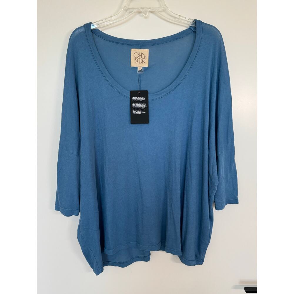 CHASER Oversized Scoop Neck Top | Blue | Size Medium NWT